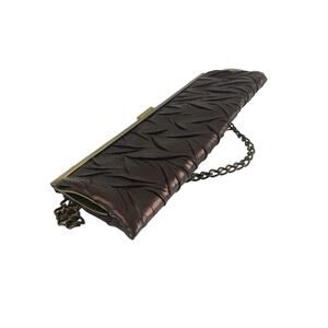 Vtg Jessica McClintock Brown Brass Accent Evening Cocktail Clutch Purse 12"Long